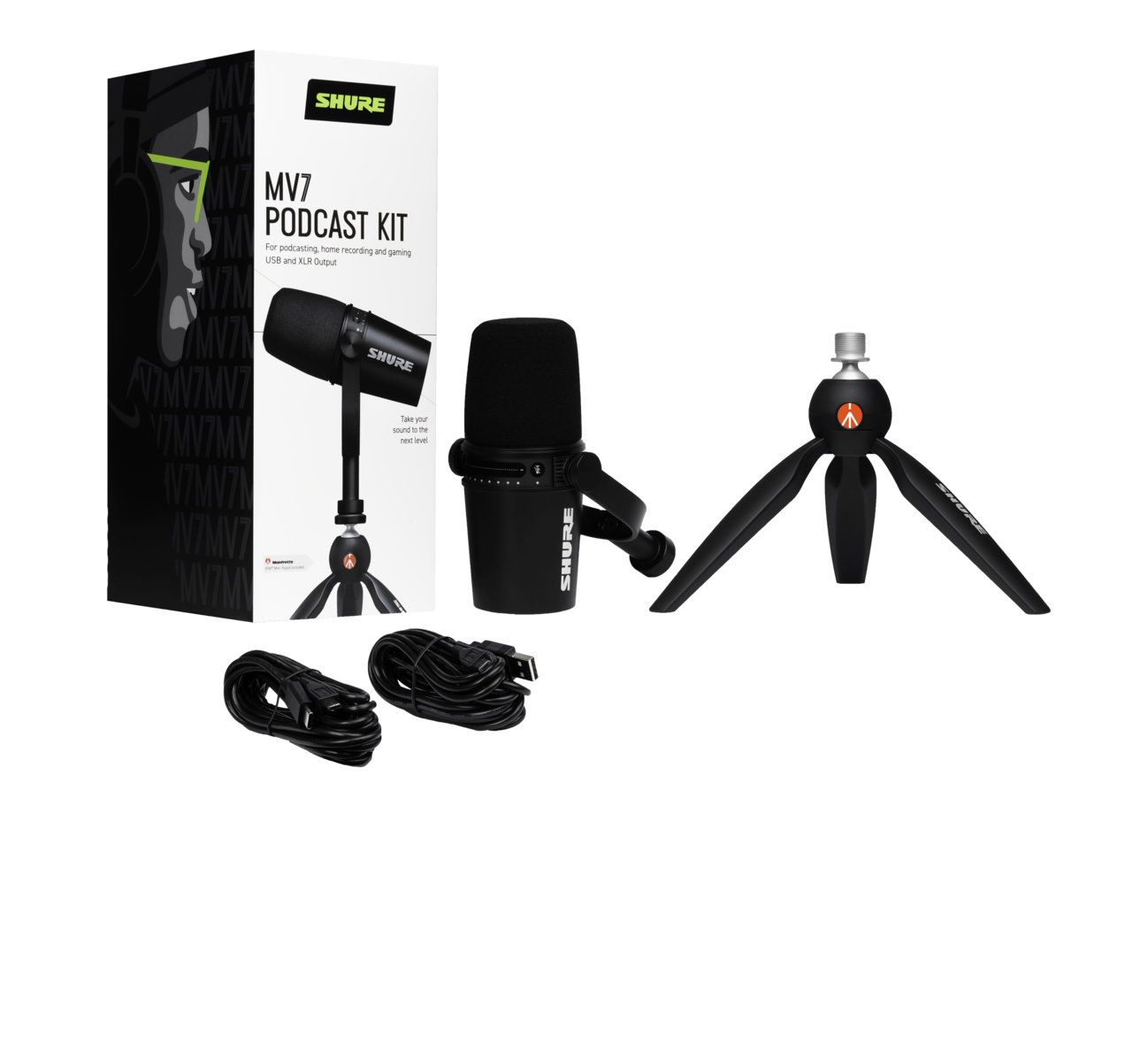 Shure MV7 Podcast Microphone Bundle w/Tripod Stand & USB